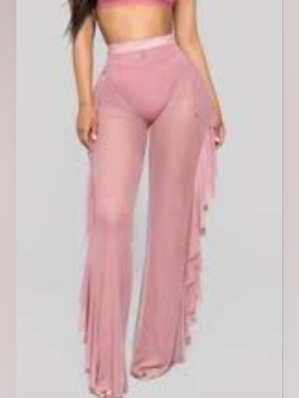 Minette Sheer Pink Ruffle Side Pants